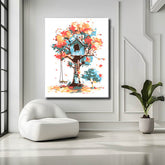 Paint by Numbers Art Illustration Blue Treehouse Autumn